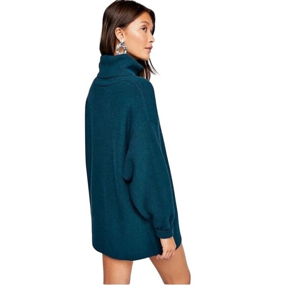 Free People Softly Structured Deep Jade Mock Neck Ribbed Oversized Sweater Size - Picture 6 of 10
